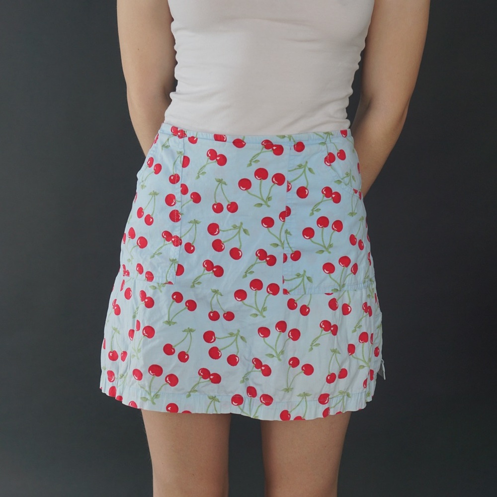 light blue cherry print mini skort.